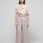 Loose fit ruffle tie blouse beige - fasfas