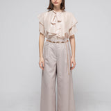 Loose fit ruffle tie blouse beige - fasfas