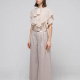 Loose fit ruffle tie blouse beige