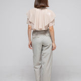 High waist banding baggy pants light khaki