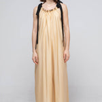 Black ribbon loose fit shirring maxi dress - fasfas