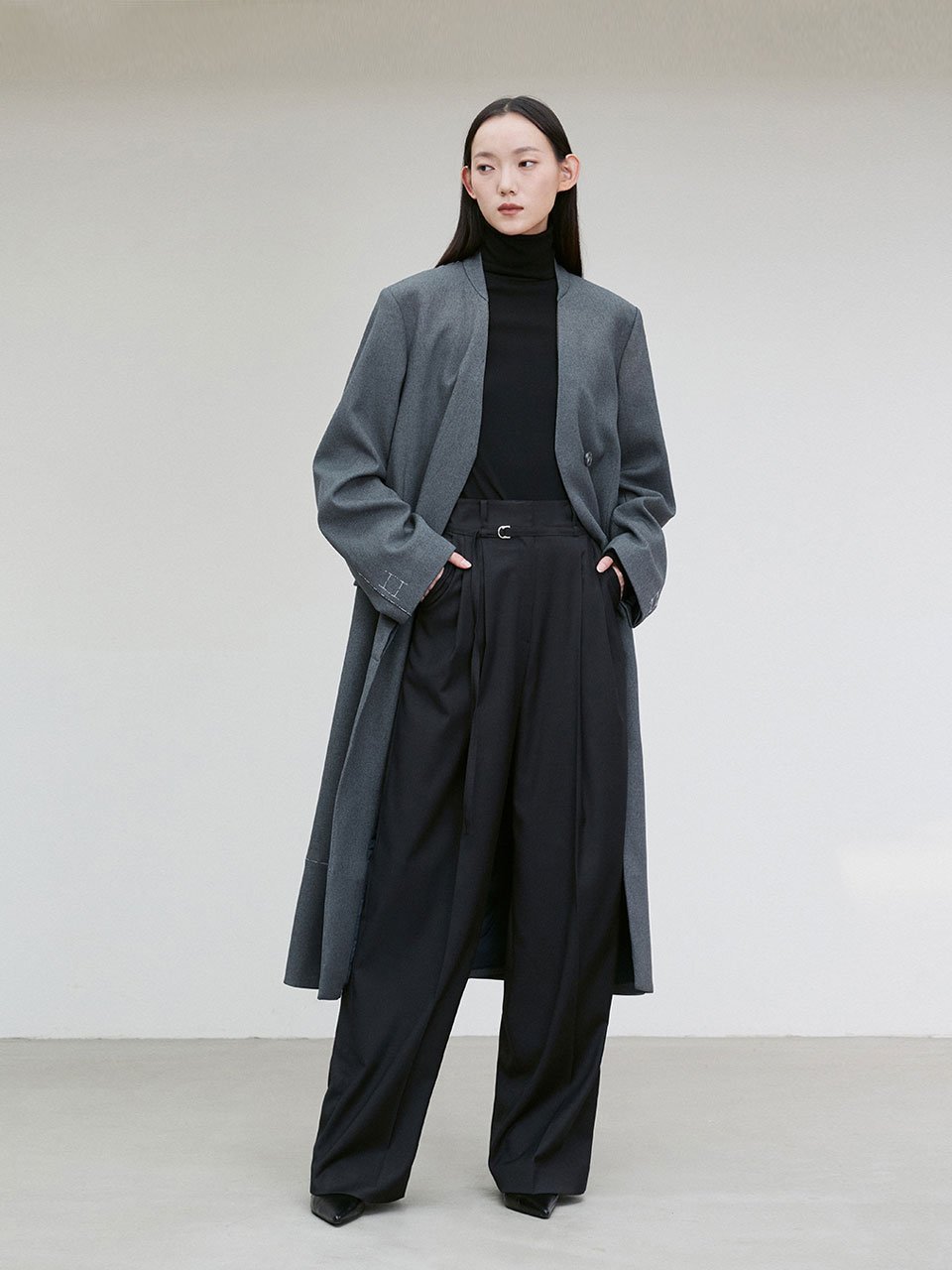 Pintuck high waist belted trouser - fasfas