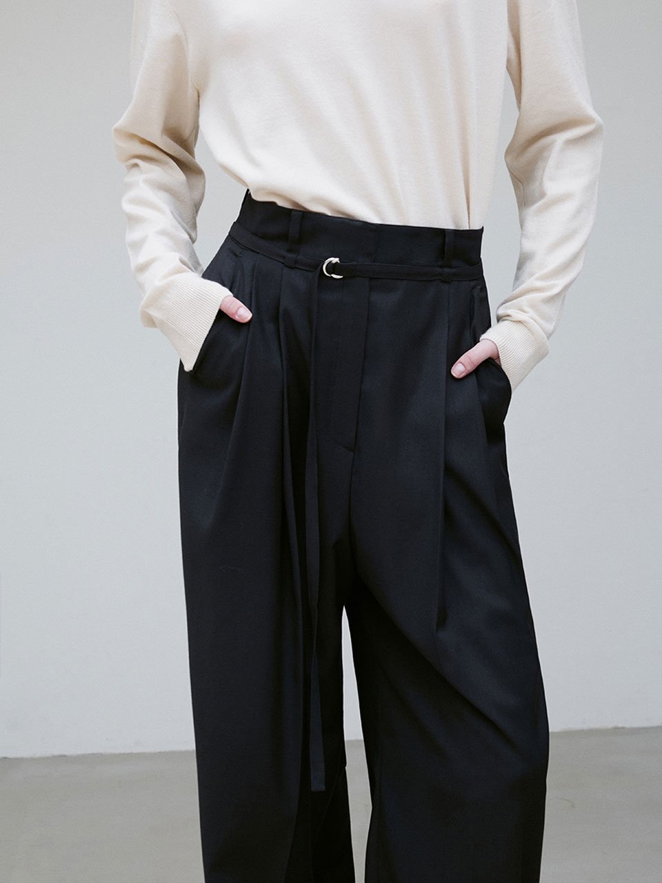 Pintuck high waist belted trouser - fasfas