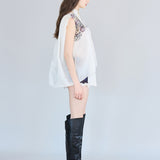 Paisley print sleeveless tie silk blouse - fasfas