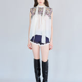 Paisley print sleeveless tie silk blouse - fasfas