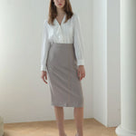 Pintucked v-neck ruffled blouse - fasfas