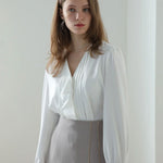 Pintucked v-neck ruffled blouse - fasfas