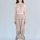 Pleated peplum tank silk blouse - fasfas