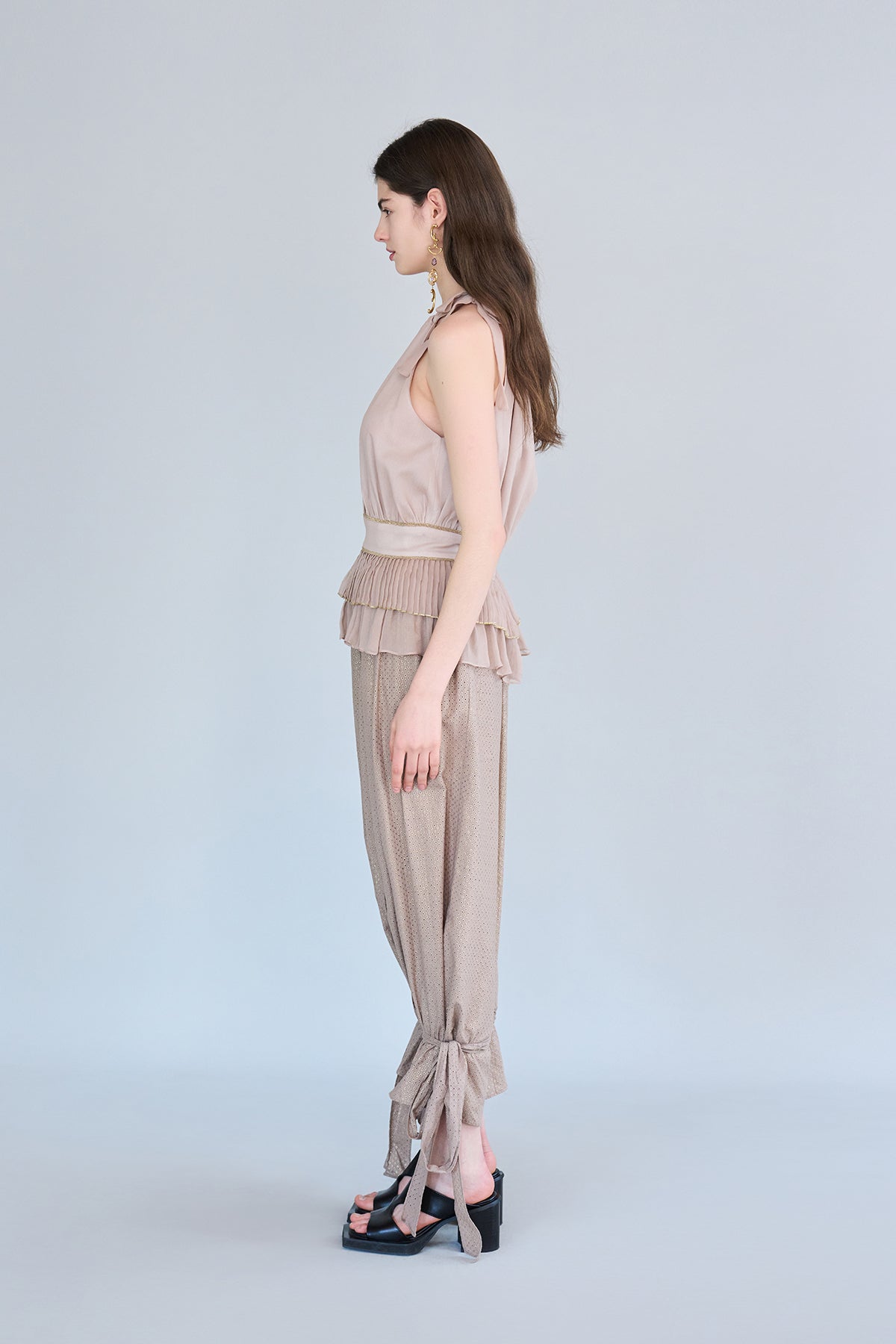 Pleated peplum tank silk blouse - fasfas