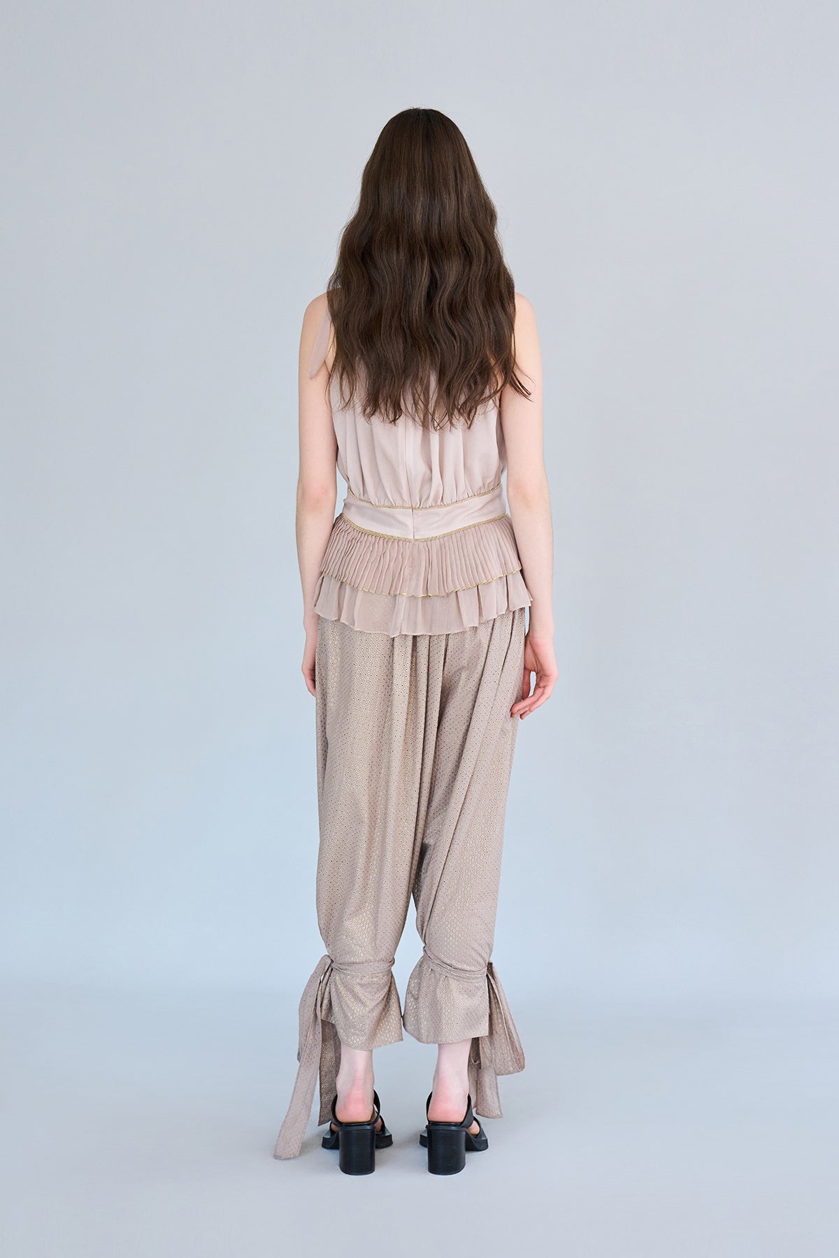Pleated peplum tank silk blouse - fasfas
