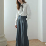 Pleated crepe wide-leg pants gungle green - fasfas