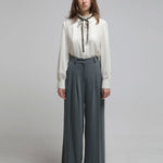 Pleated crepe wide-leg pants gungle green - fasfas