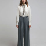 Pleated crepe wide-leg pants gungle green - fasfas