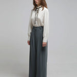 Pleated crepe wide-leg pants gungle green - fasfas