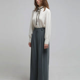 Pleated crepe wide-leg pants gungle green - fasfas