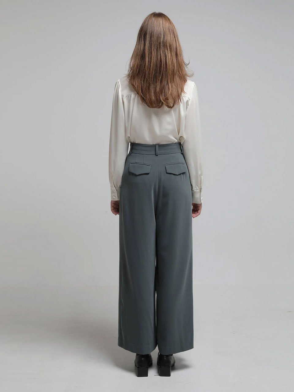 Pleated crepe wide-leg pants gungle green - fasfas