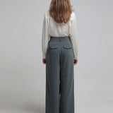 Pleated crepe wide-leg pants gungle green - fasfas