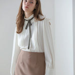 Pleated pin tuck ribbon blouse - fasfas