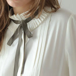 Pleated pin tuck ribbon blouse - fasfas