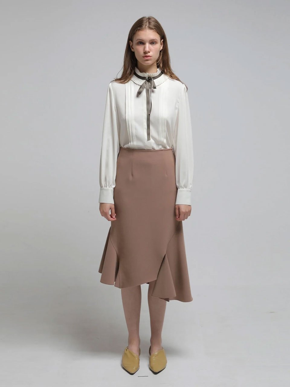 Pleated pin tuck ribbon blouse - fasfas