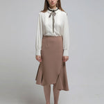 Pleated pin tuck ribbon blouse - fasfas