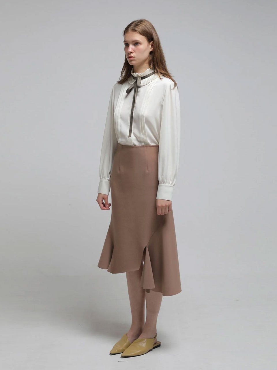 Pleated pin tuck ribbon blouse - fasfas