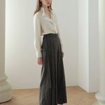 Pleated wide pants dark khaki - fasfas