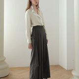 Pleated wide pants dark khaki - fasfas