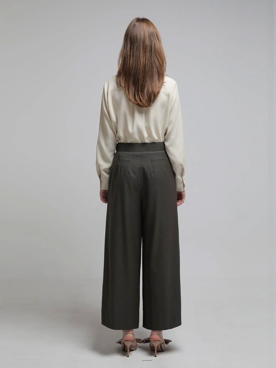 Pleated wide pants dark khaki - fasfas