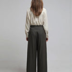 Pleated wide pants dark khaki - fasfas