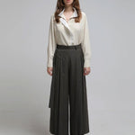 Pleated wide pants dark khaki - fasfas
