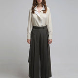Pleated wide pants dark khaki - fasfas