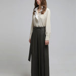 Pleated wide pants dark khaki - fasfas