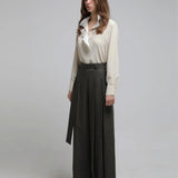 Pleated wide pants dark khaki - fasfas