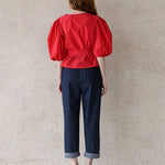 Puff sleeve draped wrap blouse - fasfas