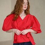 Puff sleeve draped wrap blouse - fasfas
