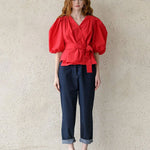 Puff sleeve draped wrap blouse - fasfas