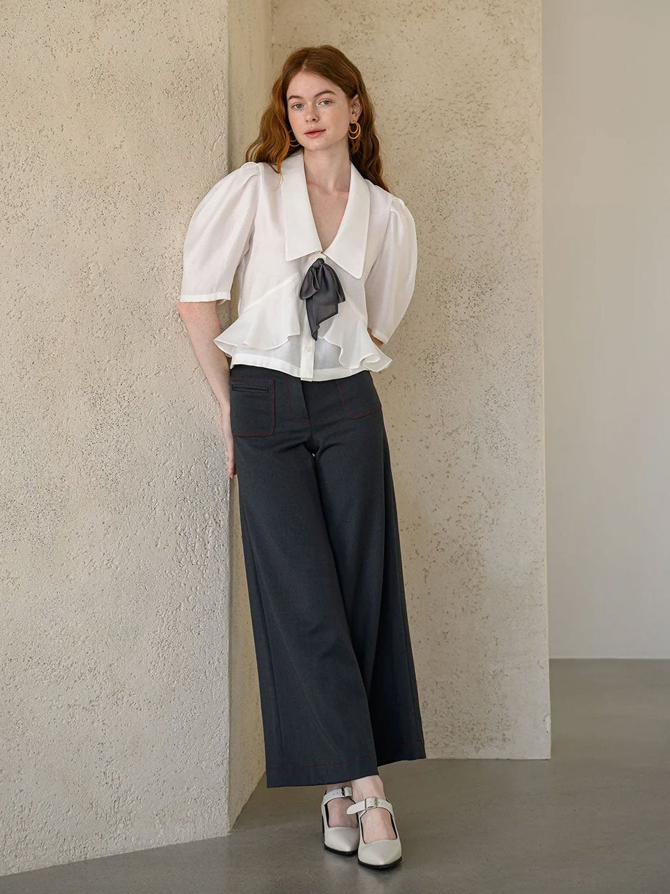 Pussy-bow peplum blouse - fasfas