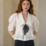 Pussy-bow peplum blouse - fasfas