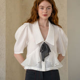 Pussy-bow peplum blouse - fasfas