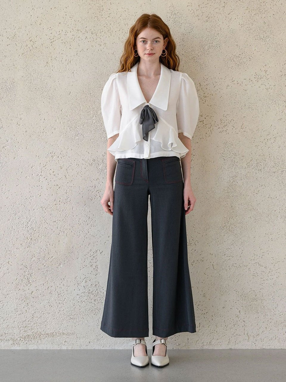 Pussy-bow peplum blouse - fasfas
