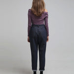 Red topstitched high-rise tapered jeans blue - fasfas