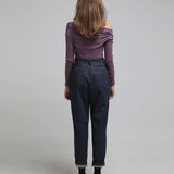 Red topstitched high-rise tapered jeans blue - fasfas