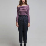 Red topstitched high-rise tapered jeans blue - fasfas