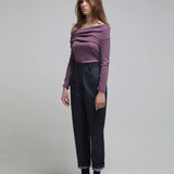 Red topstitched high-rise tapered jeans blue - fasfas