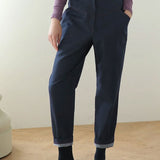 Red topstitched high-rise tapered jeans blue