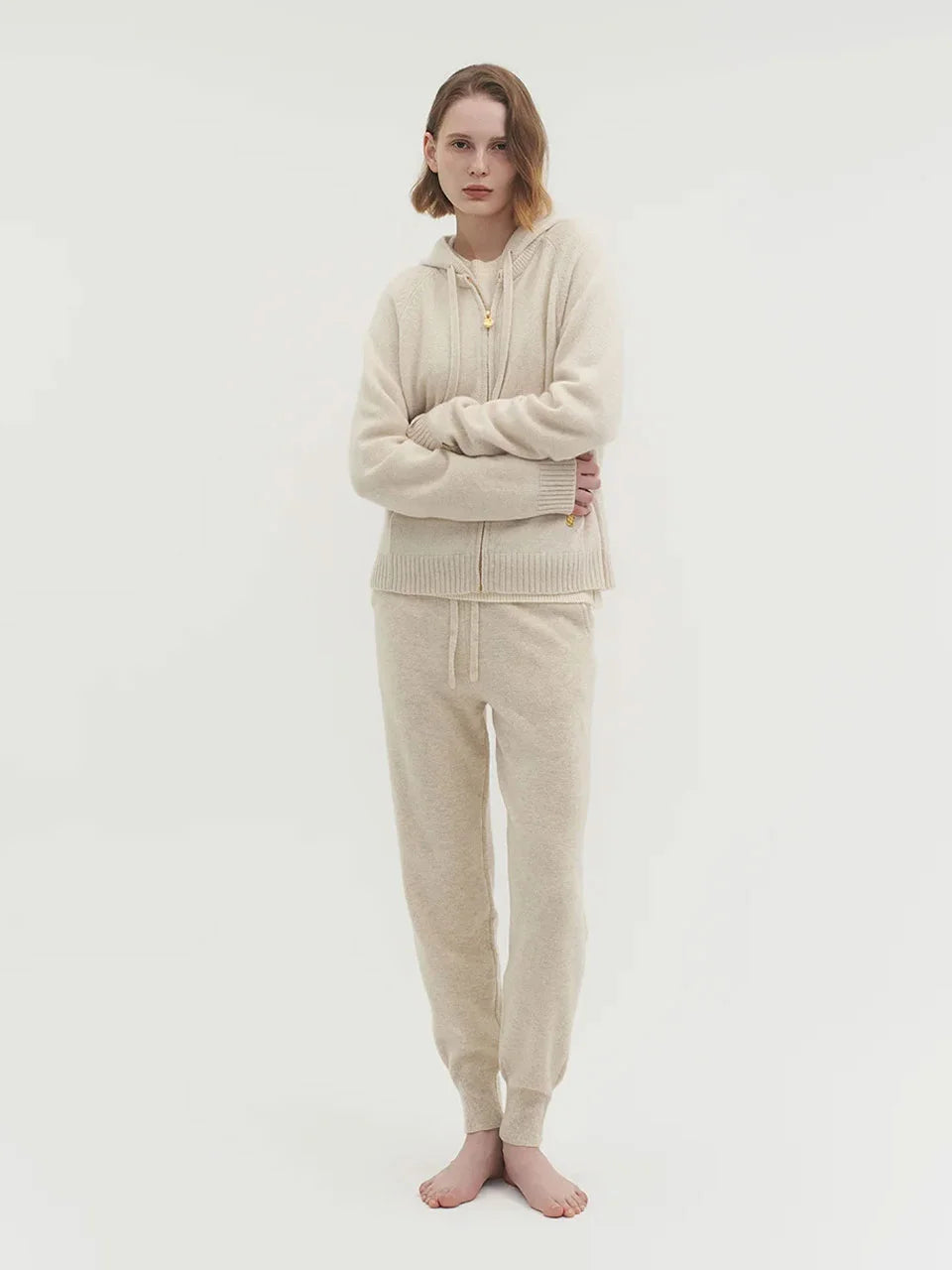 Reese hoodie zip up cardigan chalk ivory - fasfas
