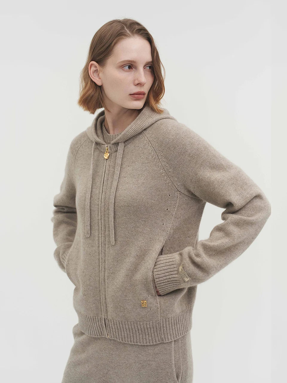 Reese hoodie zip up cardigan natural beige - fasfas