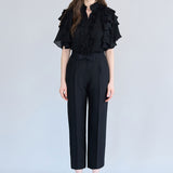 Ribbon point semi-fit pants - fasfas