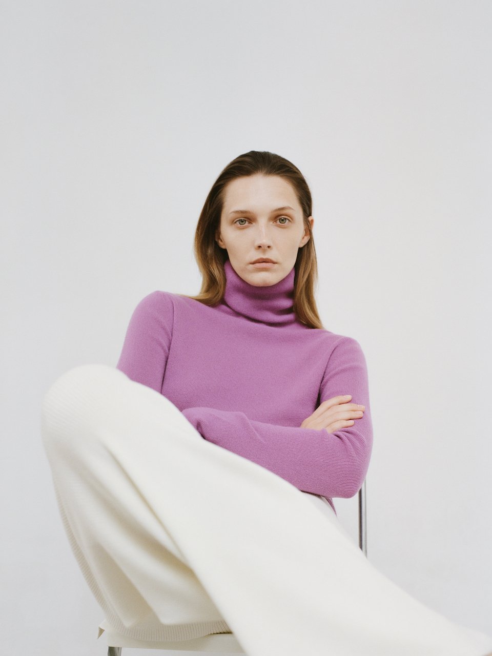 Rib turtle pullover purple – 2/46′ fine cashmere 100% - fasfas